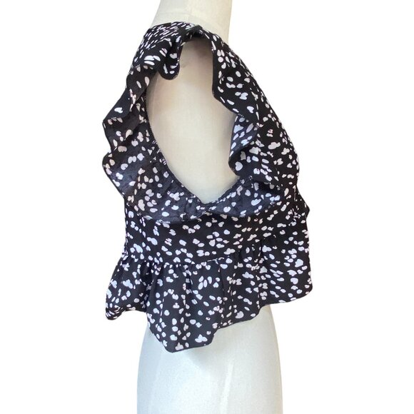 Abstract Floral Babydoll Tie Ruffle Crop Top Boho Cottagecore Y2K Dark Fairy-M - Picture 6 of 10